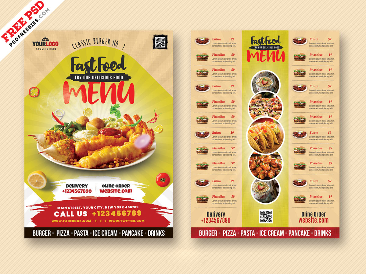 Fast food menu food menu cafe menu a4 menu restaurant menu free psd psd p.....