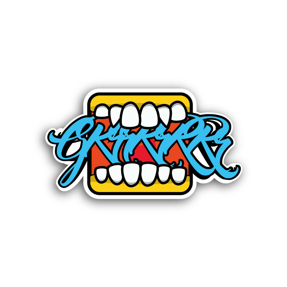 sticker vector teeth growl type bright colour contrast digital skate