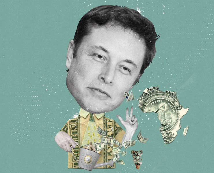 collage mark zuckerberg Elon Musk Søren Nørgaard money charity Editorial Illustration facebook colagem