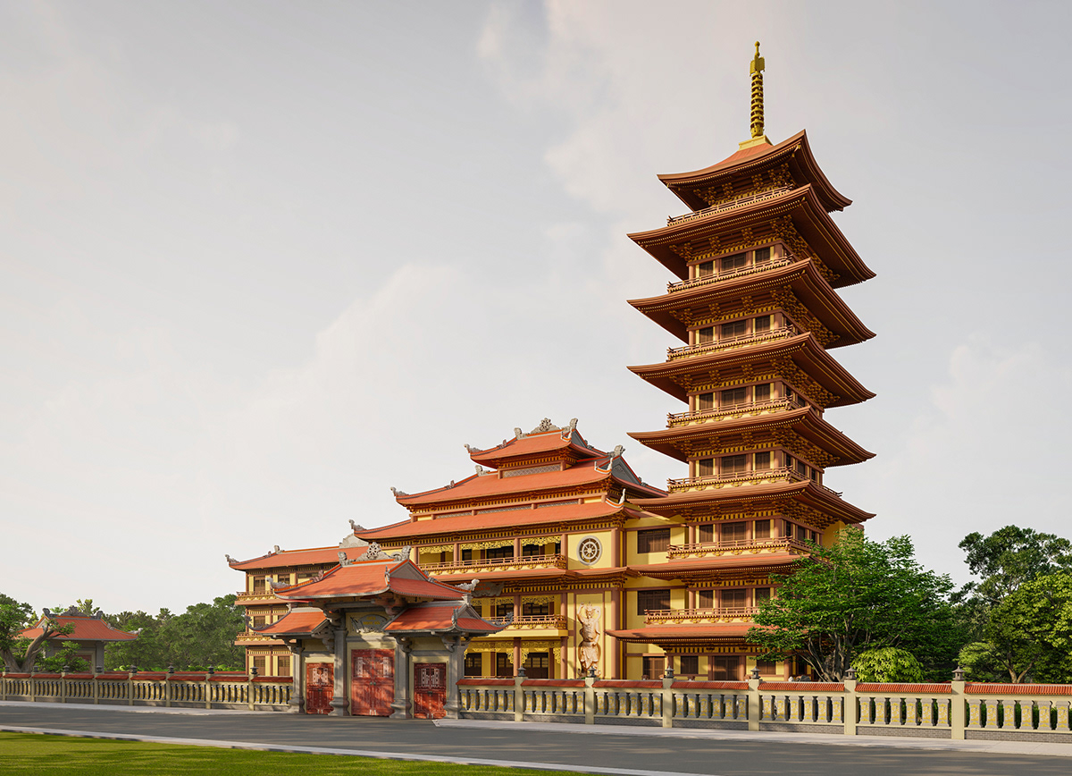 building Render architecture modern exterior archviz pagoda vietnam design