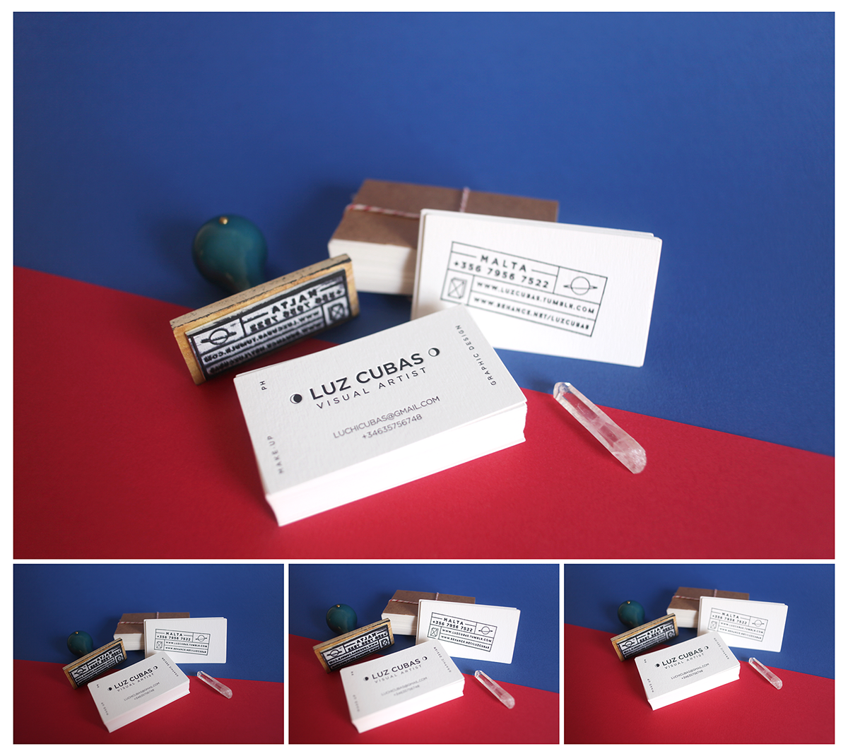 Self Promotion graphic design personal cards Business Cards letterpress stamp luzcubas Graphic Designer visual artist makeup artist