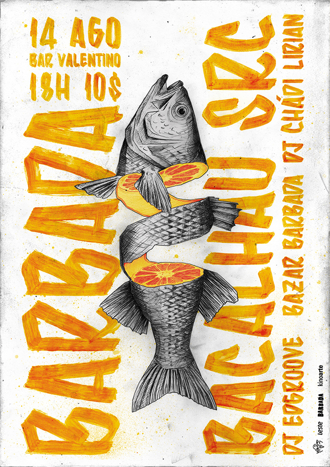 fish orange Brazil Samba rock bacalhau newspaper pop lettering pencil