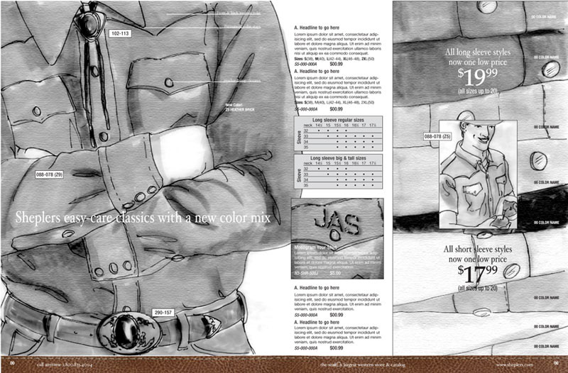 hand rendering catalog layout western wear fashion illustration