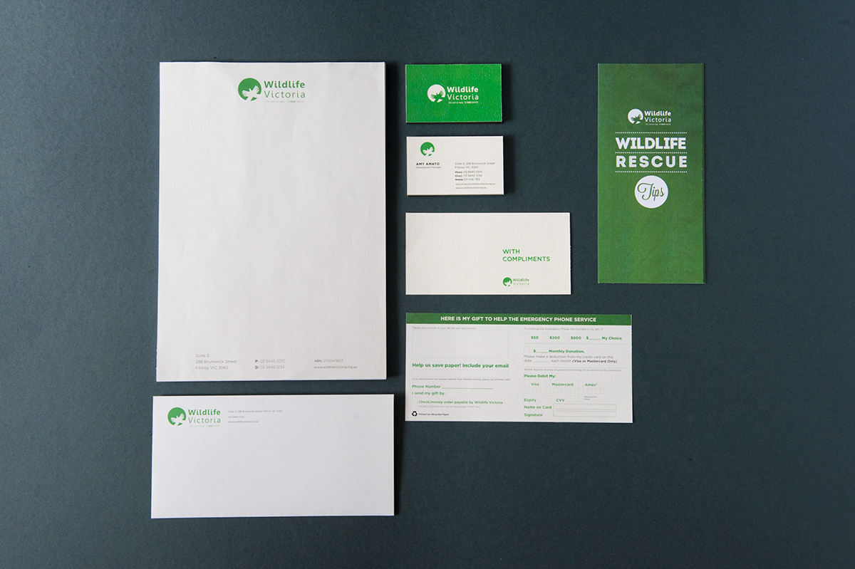 wildlife victoria identity logo Stationery green Web Business Cards texture paper