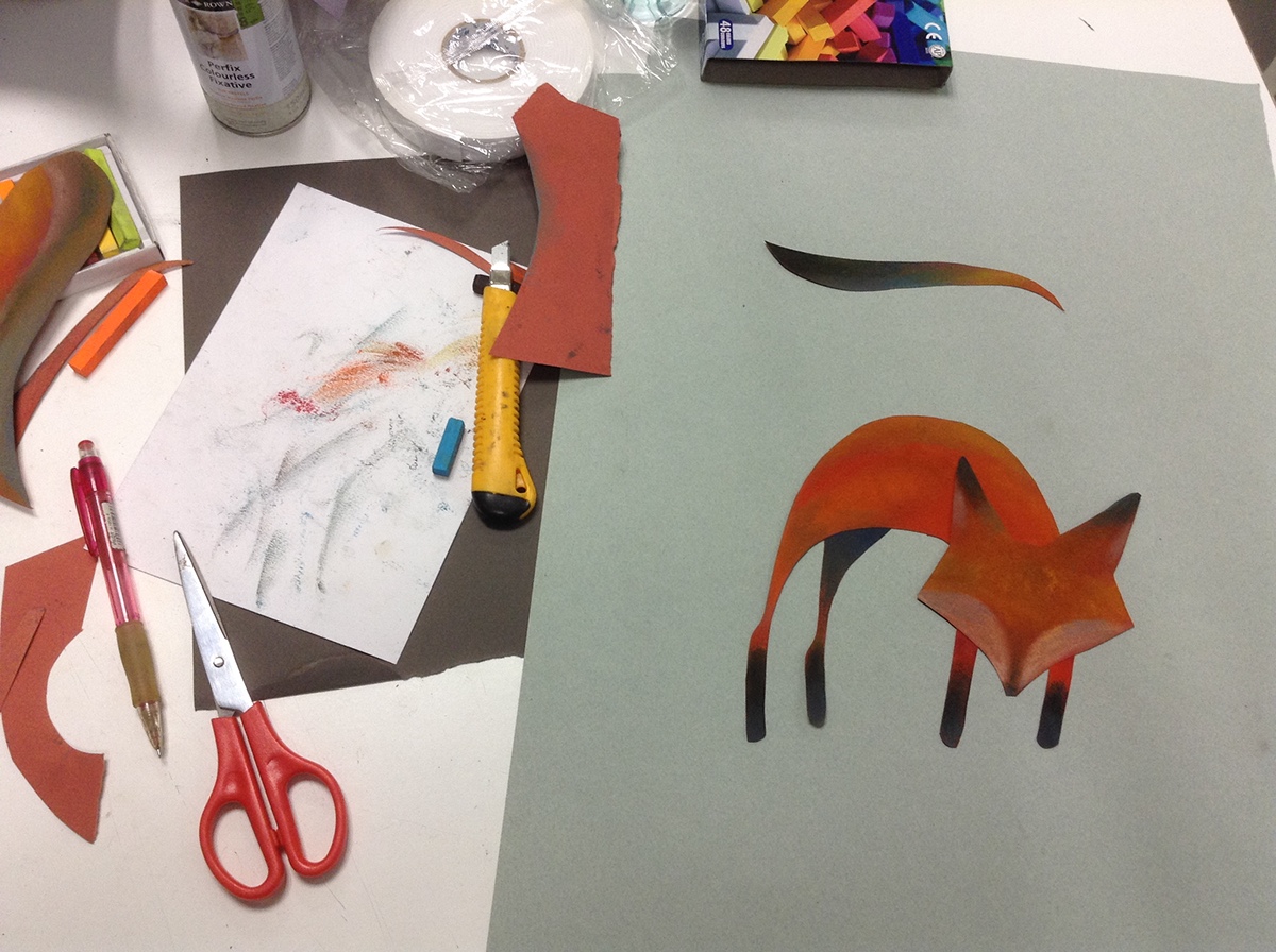 FOX animals collage pastel softpastel layering cartoon children