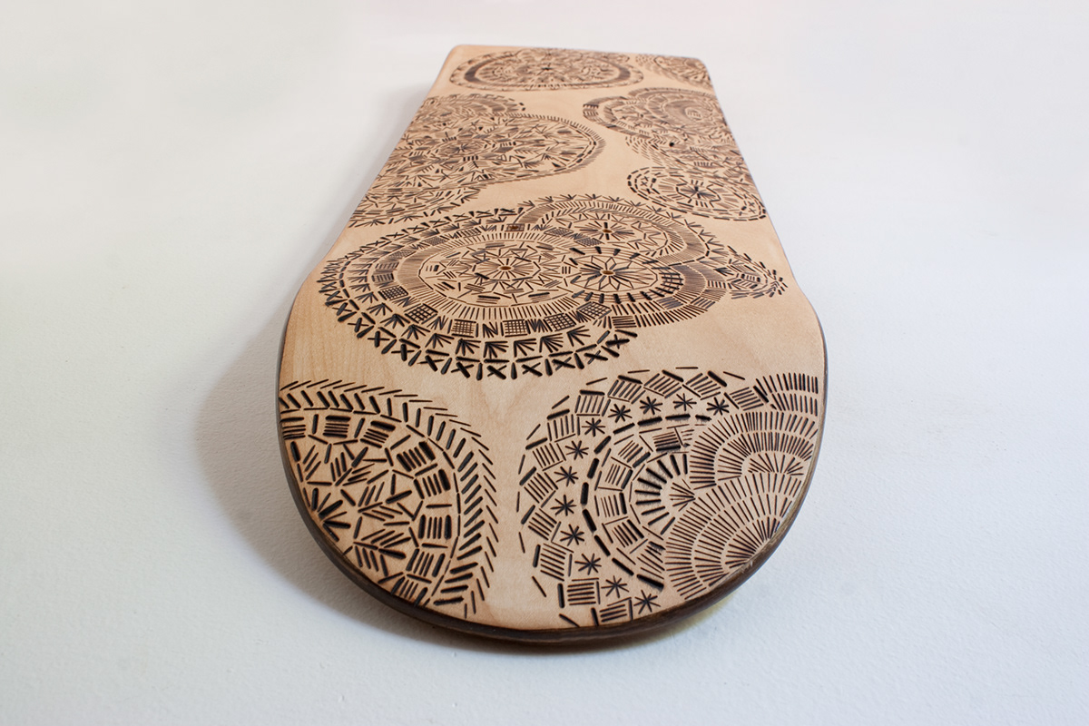 art skateboard art Patterns Wood Burning mixed media hand made surface design