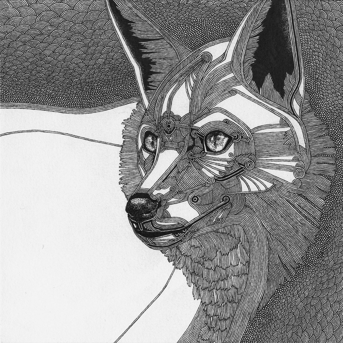 animal FOX line dot ornament detailed drawing
