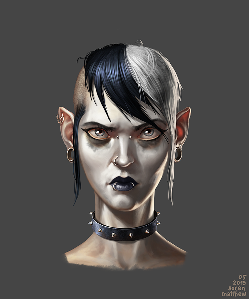 girl punk orc casual goth Character design concept art