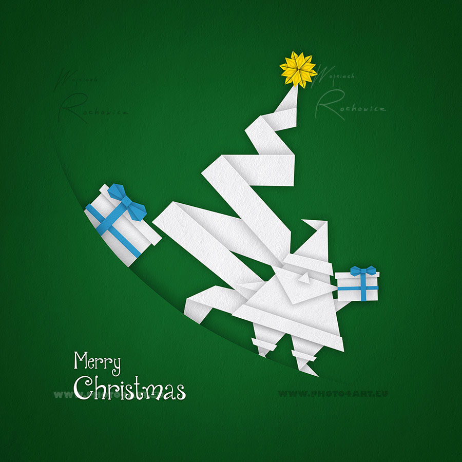 Christmas Tree  origami  merry Holiday paper happy xmas kid Santa Claus