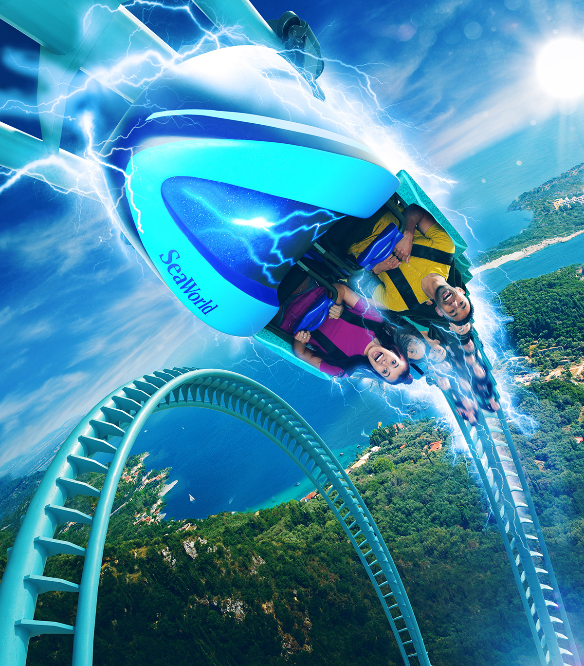 3D Advertising  Busch Gardens CGI Composite ILLUSTRATION  Photography  rollercoaster Sea World