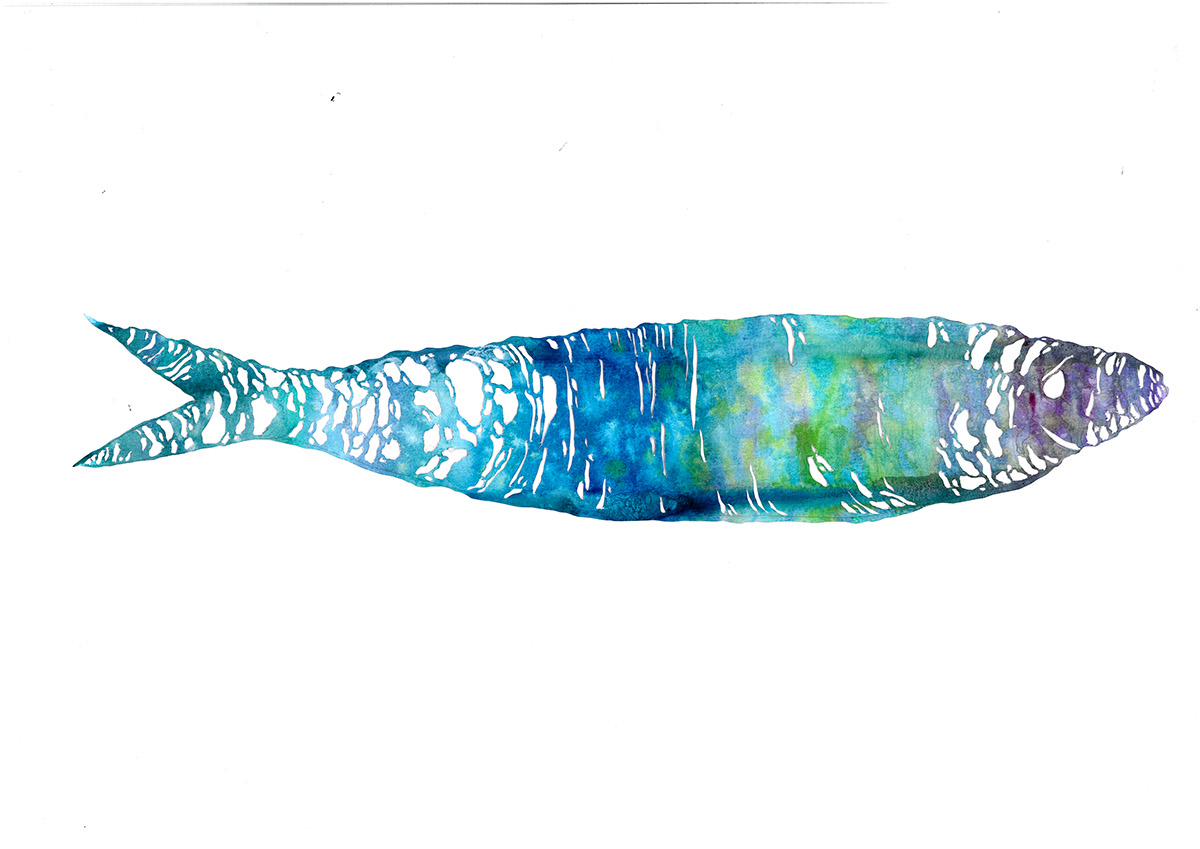 watercolor Paper cutting sardine