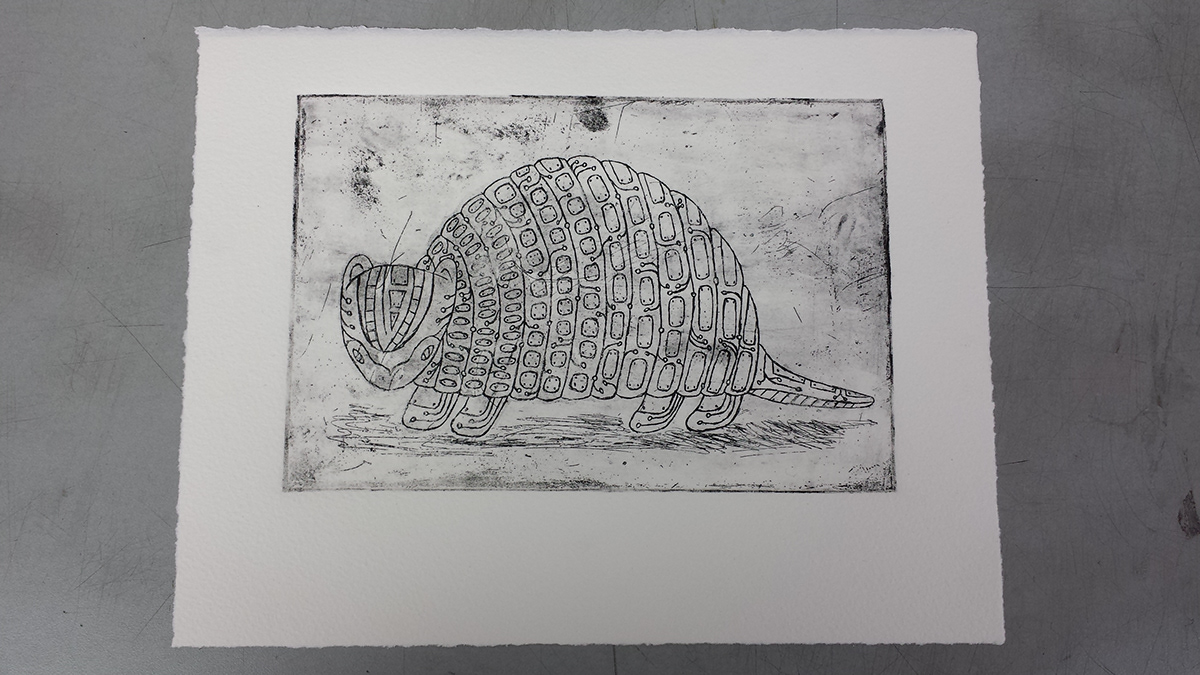 printmaking Copperplate etching intaglio intaglio print armadillo