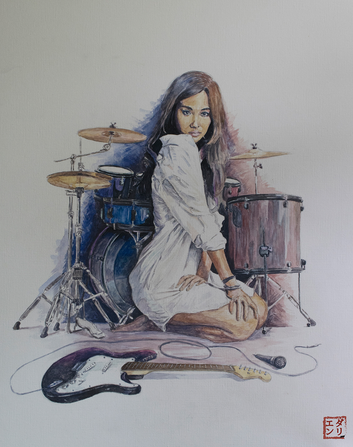 drums percussion Korea kpop fei miss a Saya gouache canvas art creative portrait