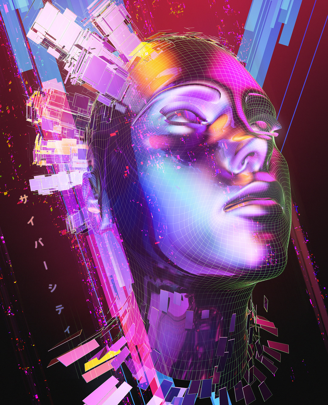 3D Cyberpunk digital futuristic ILLUSTRATION  japan retrowave sci-fi science fiction