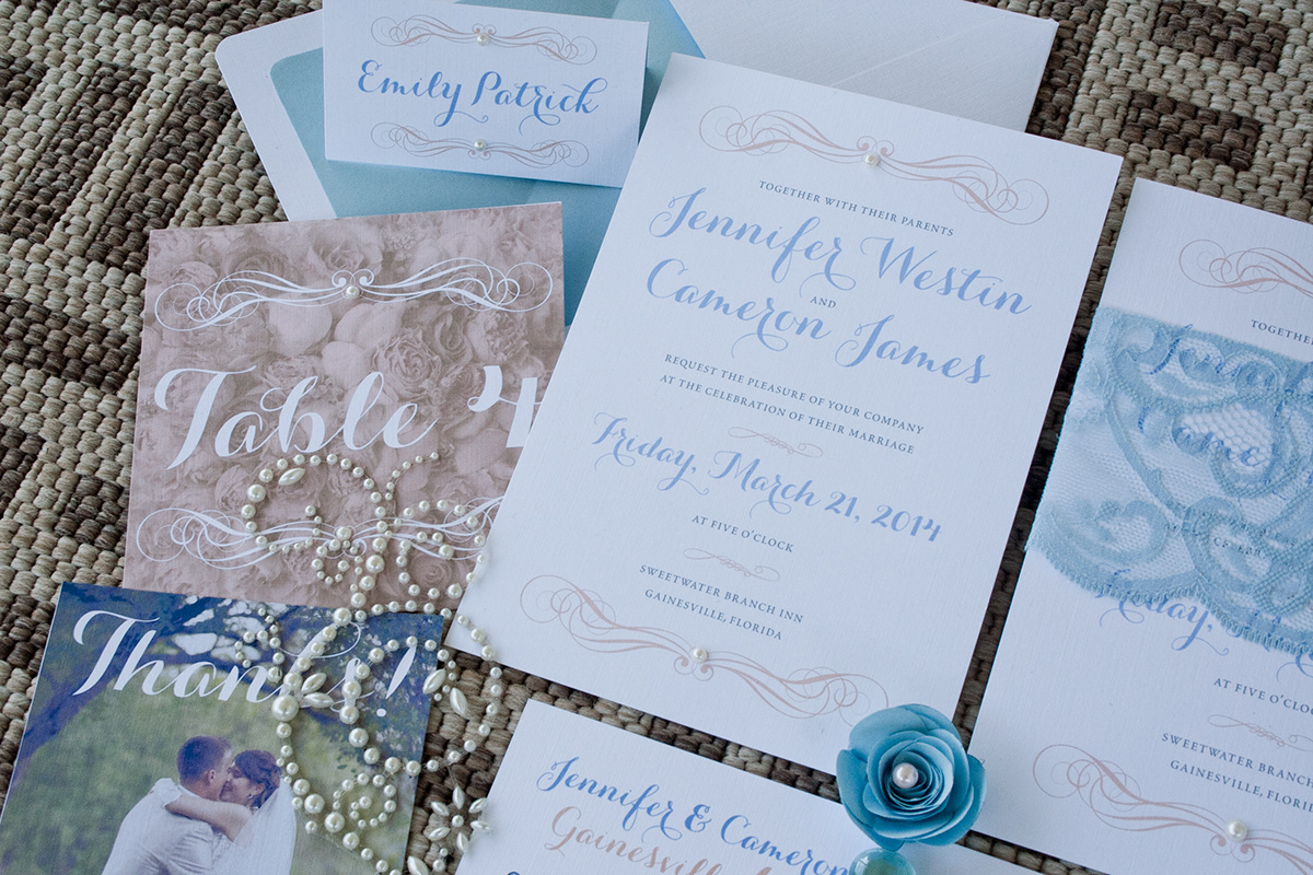 wedding invitations watercolor save the date thank you notes Wedding Invite Suite Name cards place cards Envelopes and Liners wedding map rustic orange and blue modern Gainesville lace RSVP card