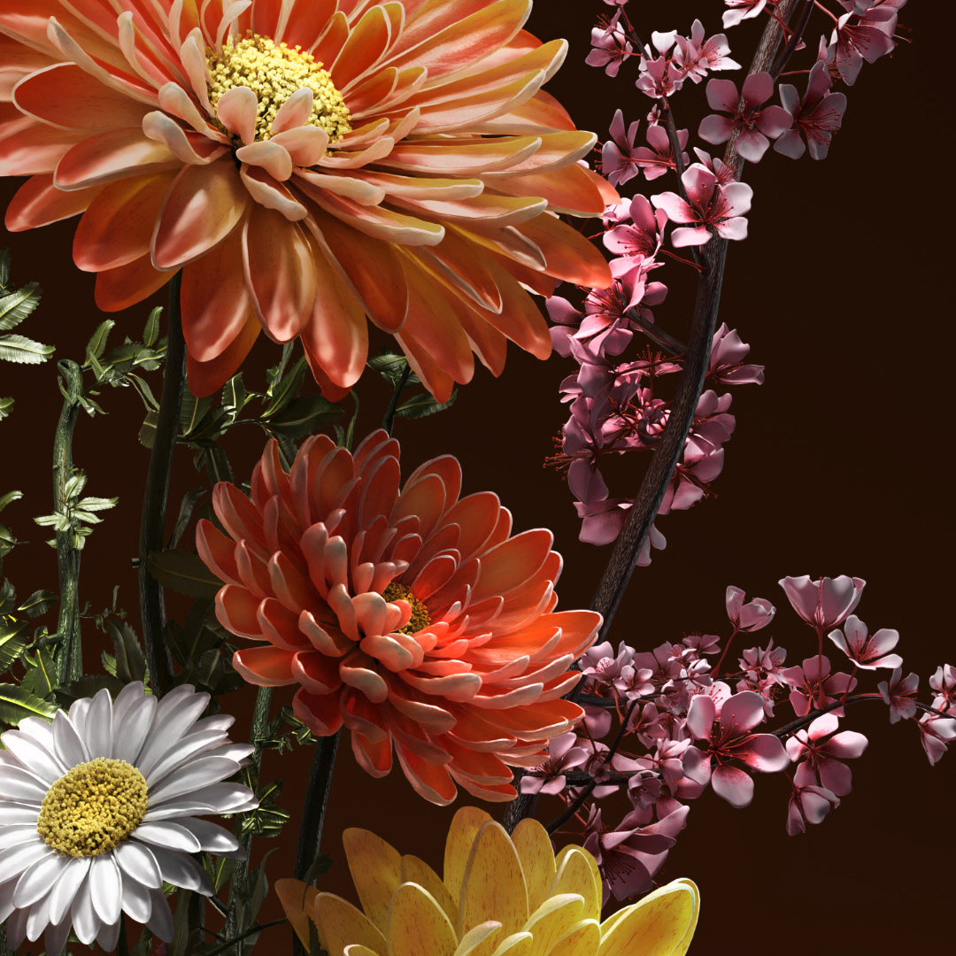 Flowers spring CGI 3D Render Vase