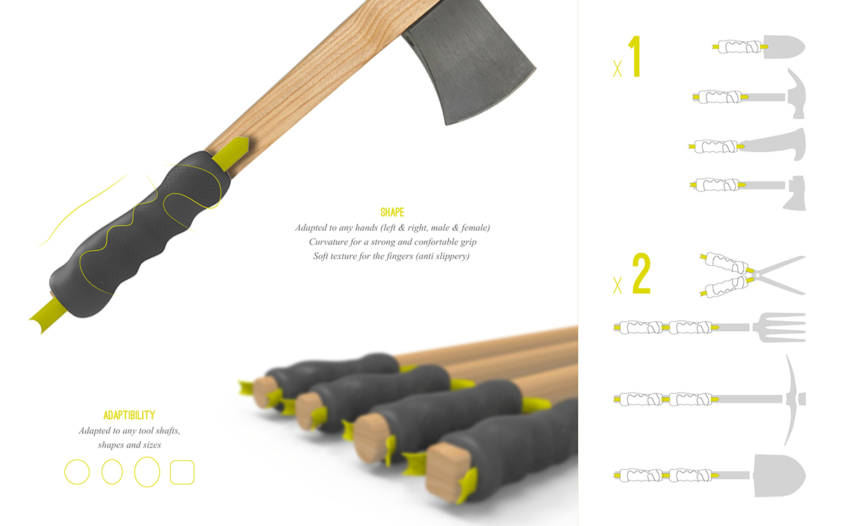 Accessory tool hammer shovel innovation ergonomy mass market protection sketches mock up human centered design manufacturing design process axe