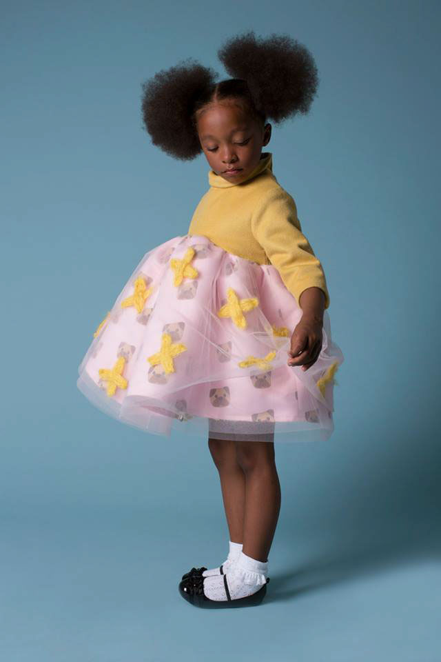 kelseykawamoto Childrenswear children dresses tulle yellow wool pink dog leather boston terrior 1960s inspiration applique felting