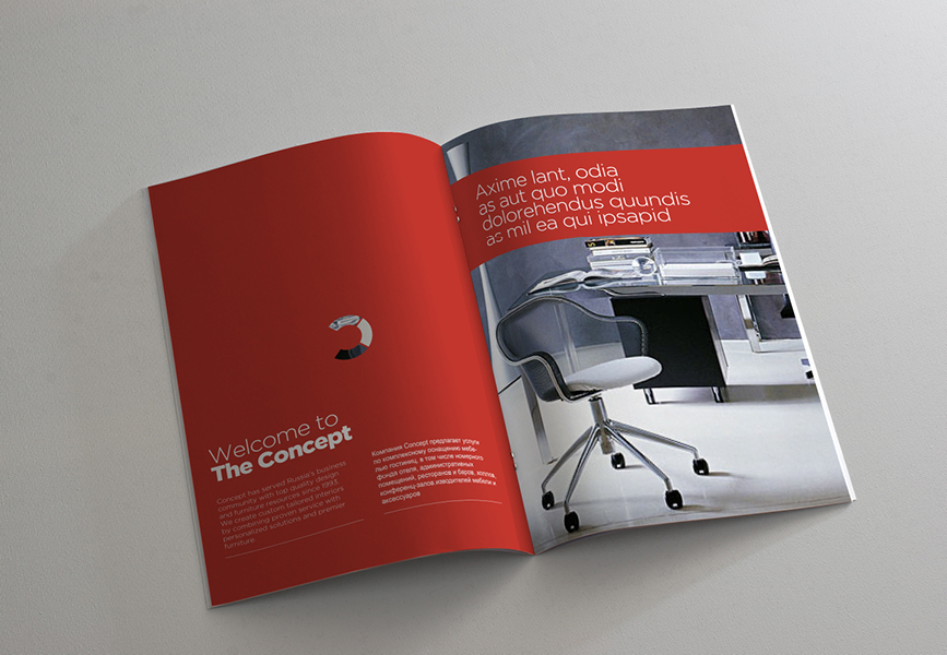 brochure brochures redesign furniture design grid red russian