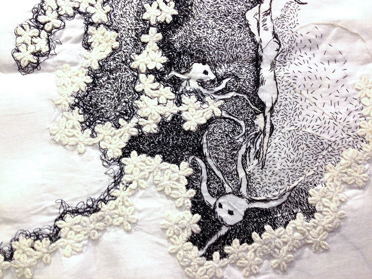 fiber fiber art textile drawing linen thread embroidery floss Embroidery hand embroidery Machine Embroidery black and white