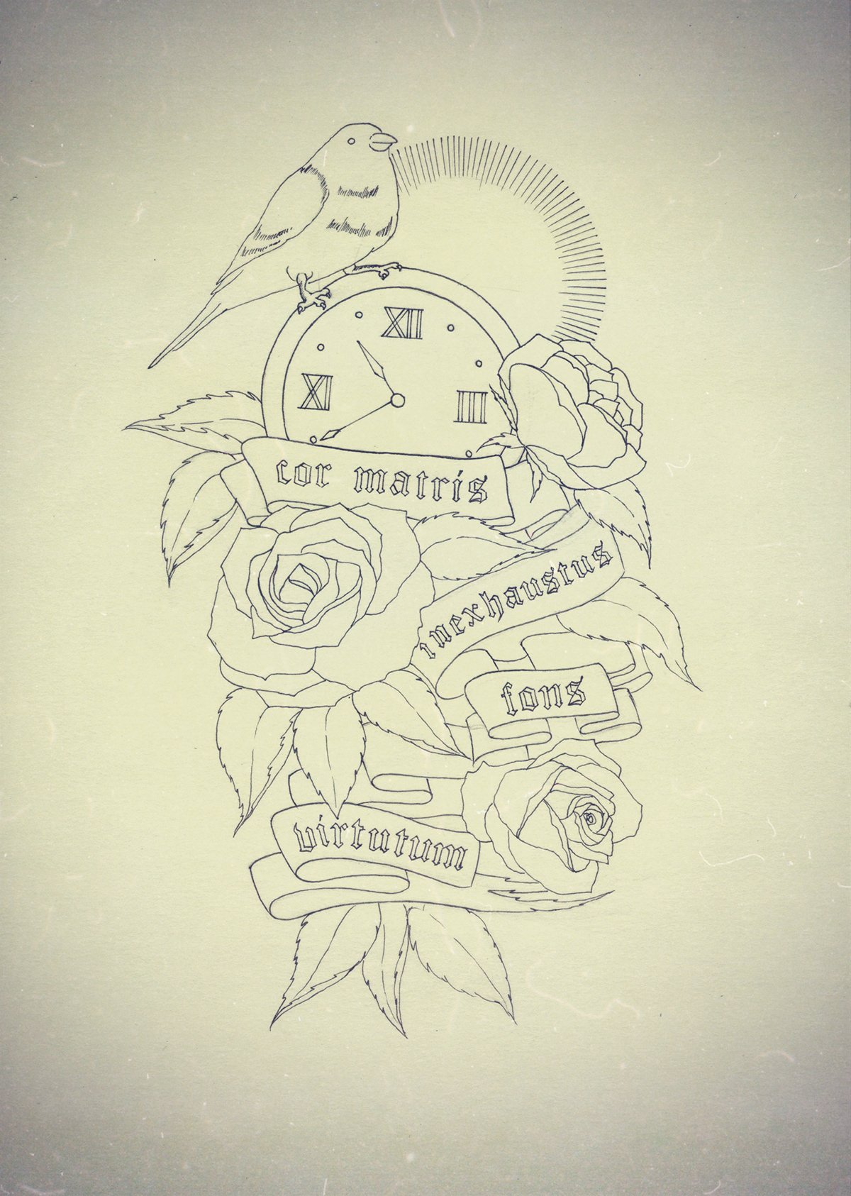 tattoo sketch line linework lineart Roses bird tape