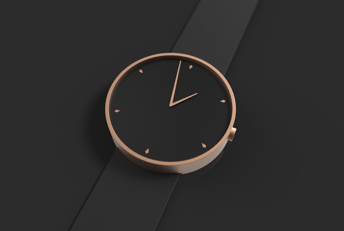 watch clock time minimal natural leather black pink dots diamonds aluminium copper