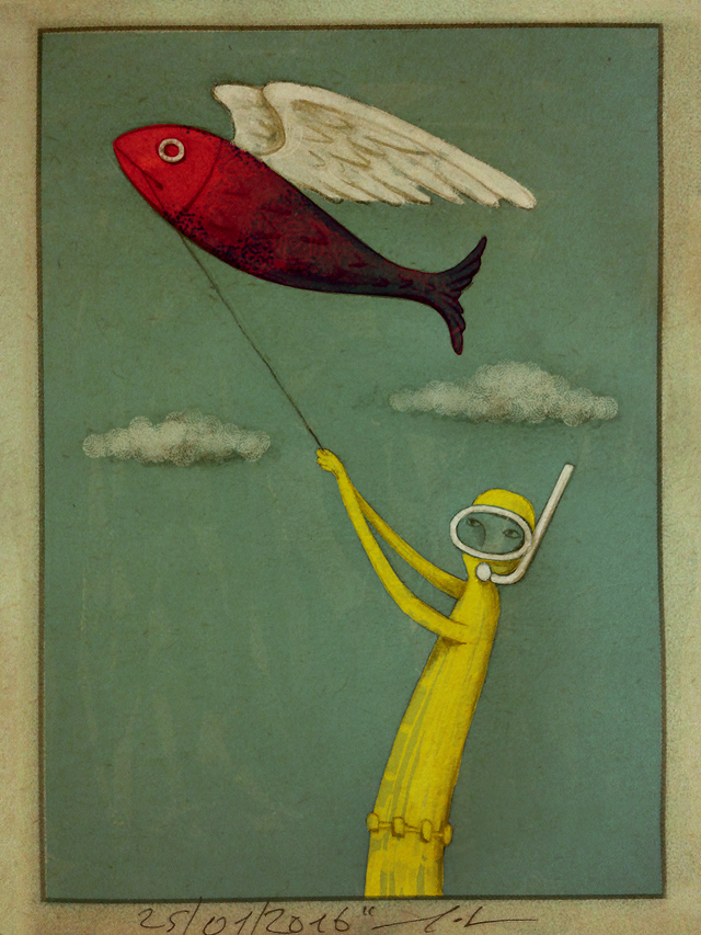 alfonsolourido yellowdiver flyingfish yellow diver Ballons merry-go-round red clouds SKY deepskydiver