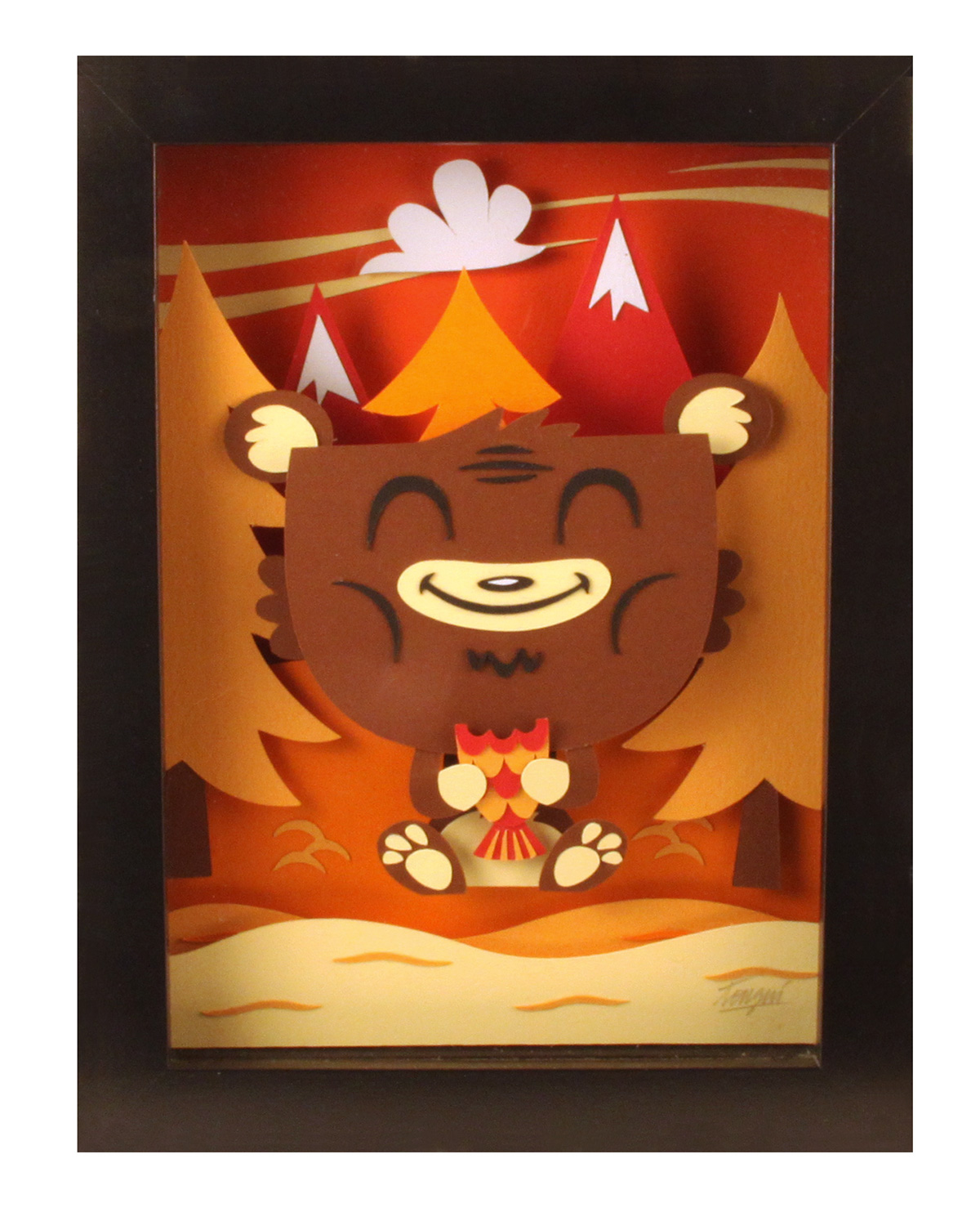 paperframe paper bear forest Landscape autumn fish fishing Tree 