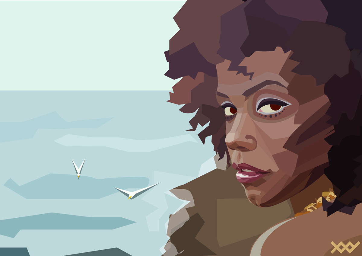 Illustrator illustrationportrait face beach afro objects lowpoly Sharp