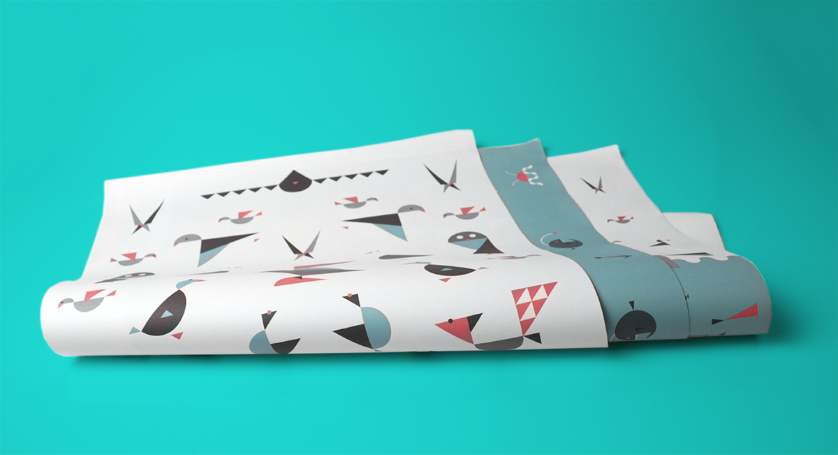 gift wrapping paper packages logo Scandinavia Trial and Error birds fishes Altitude weather