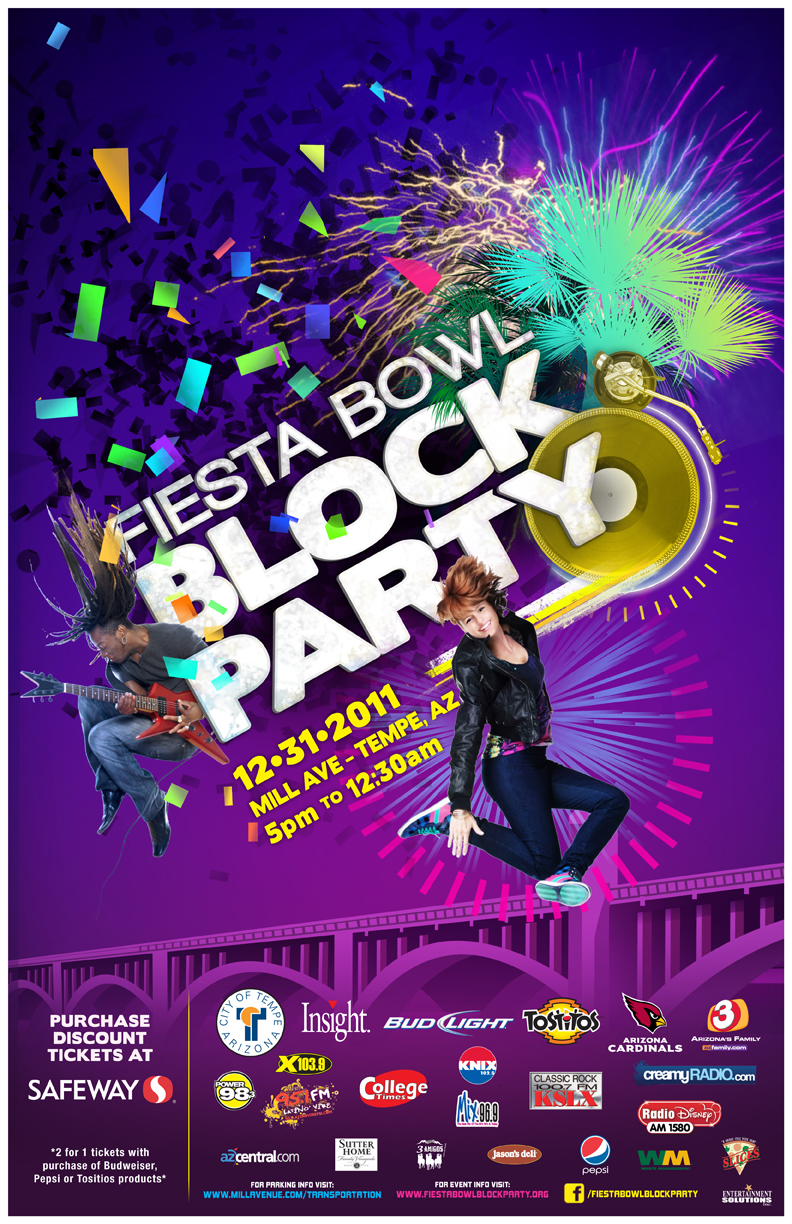 Fiesta Bowl redducky Block Party tempe arizona new years party neon Fun confetti fireworks