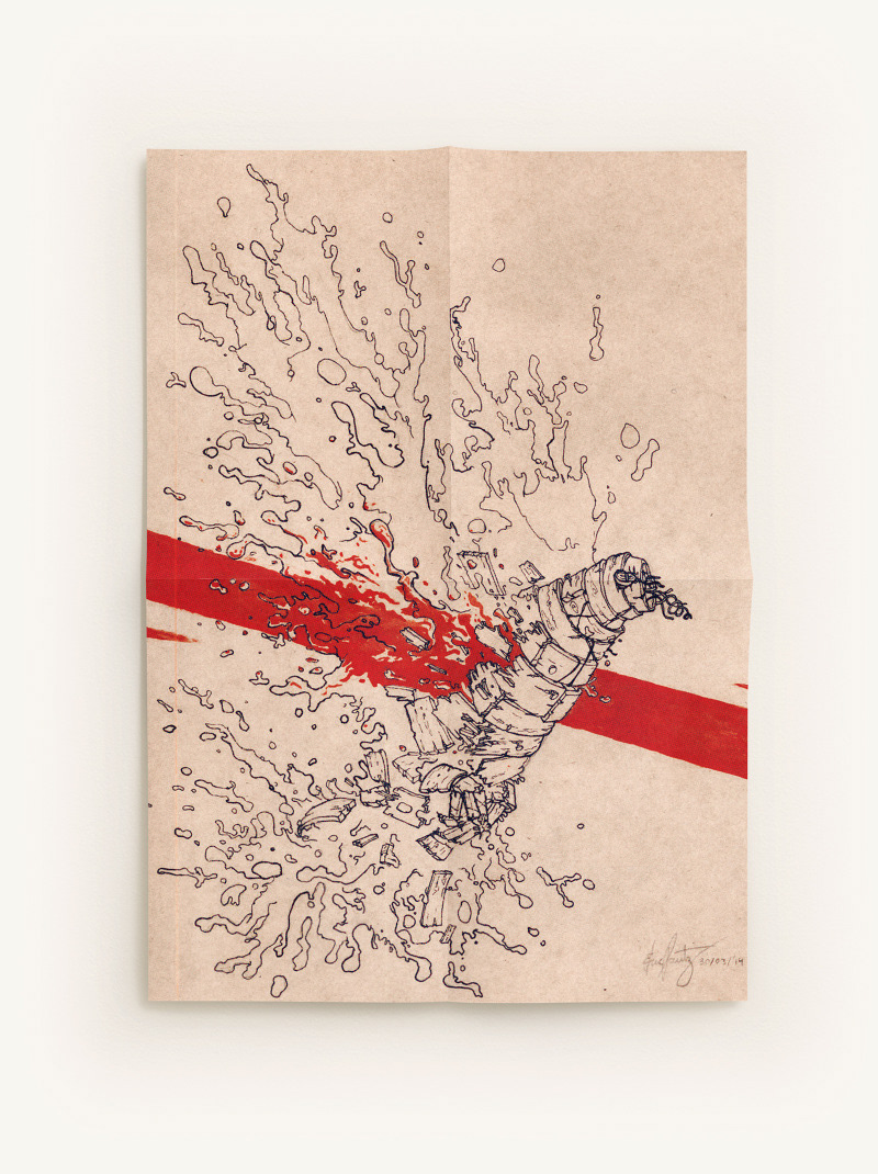 visual pigeon rabbit watercolour watercolor ink guts wood paper poster