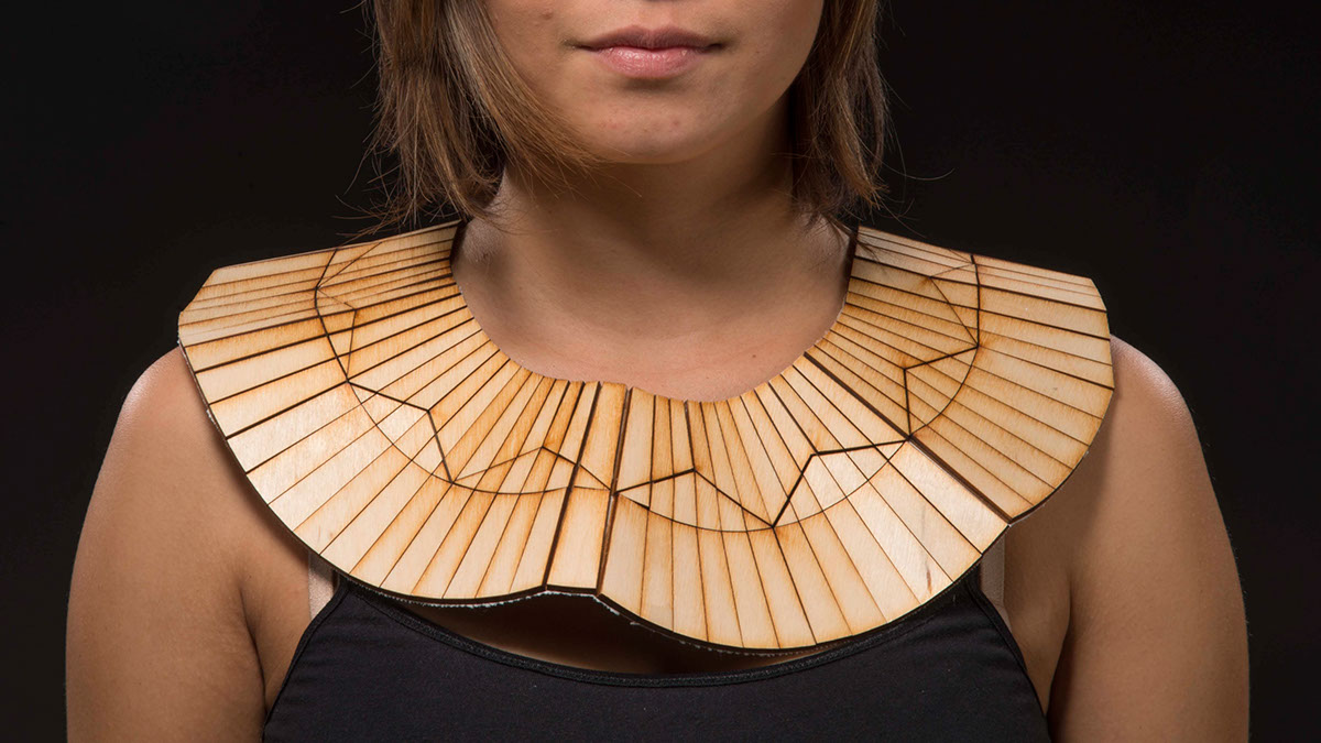 wood necklaces J&M WoodenNecklace risd jewelry Lasercut