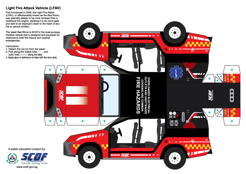 paper model SCDF ambulance emergency vehicle fire engine die-cut