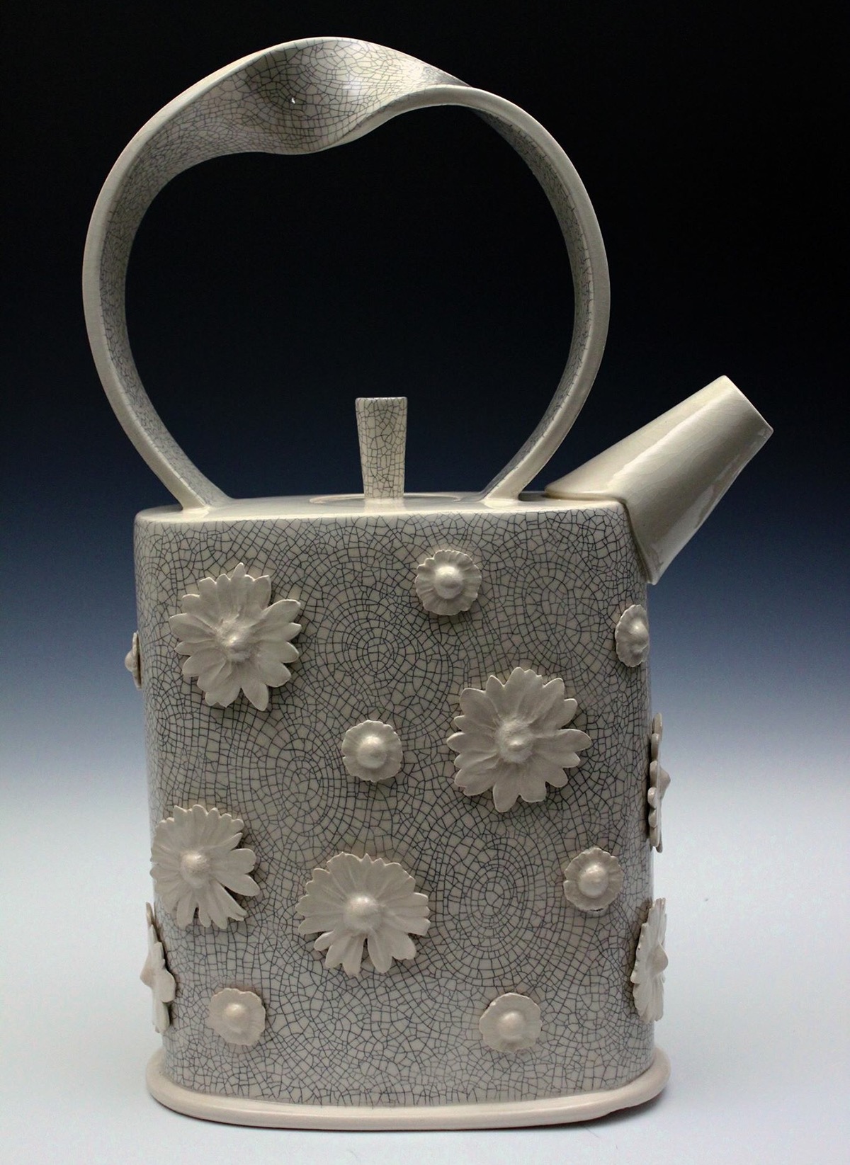 sculpture teapot watering can flower Flowers Raku White black