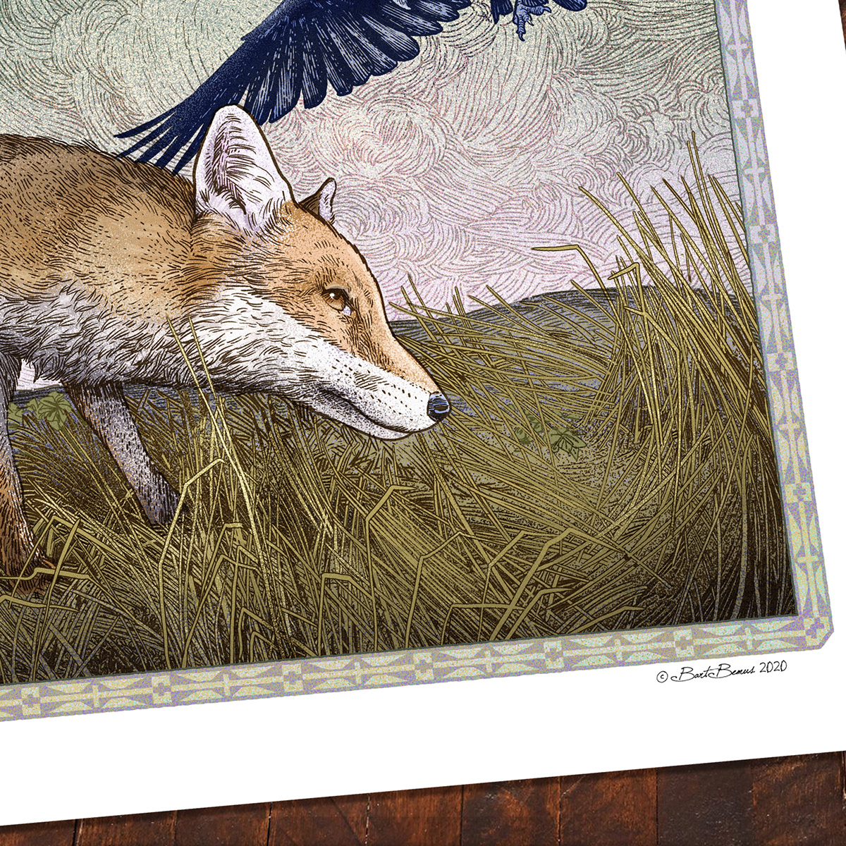 An illustration of a Fox and a Crow. - lower right