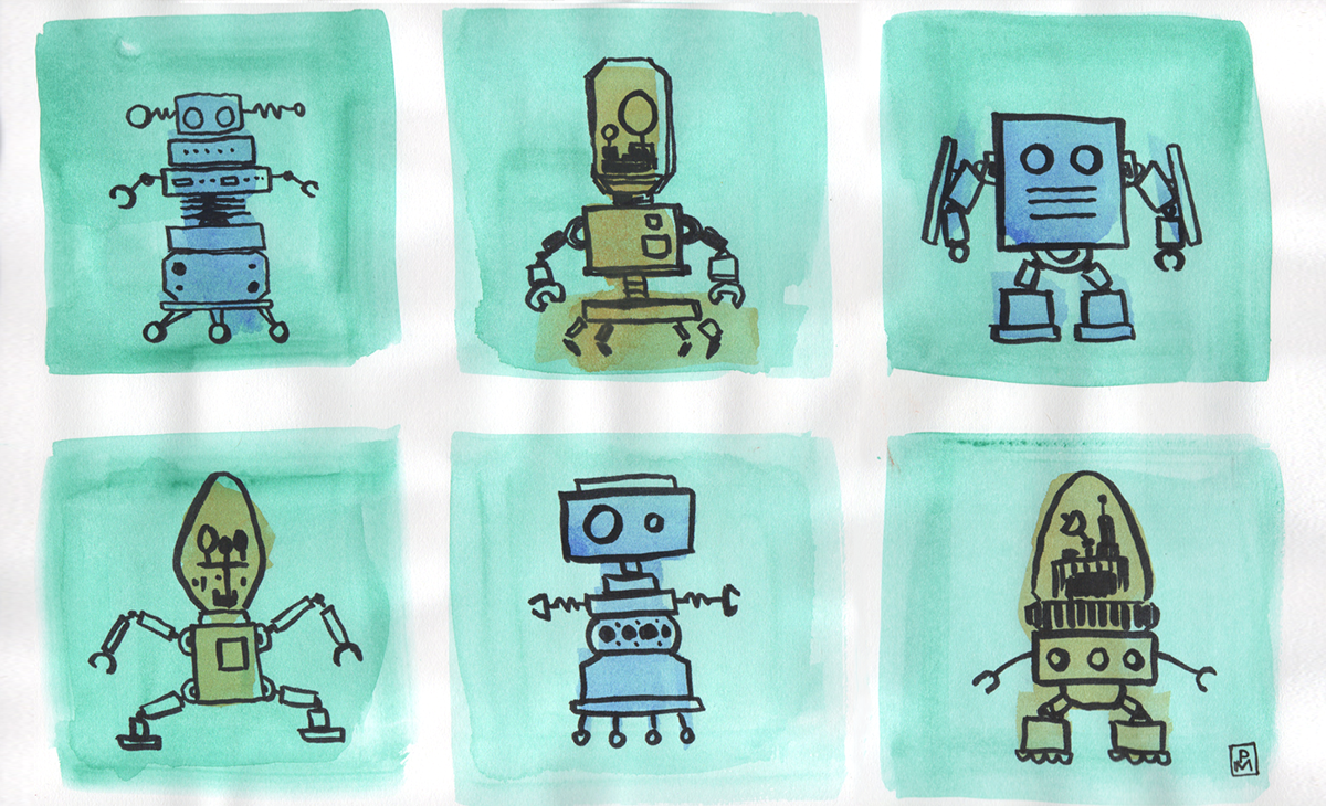 robots Scifi vintage whimsical