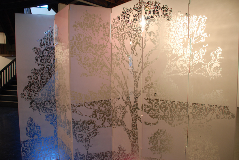 installation Flinders Lane Galley Chinese stylised screens tree lined landscapes