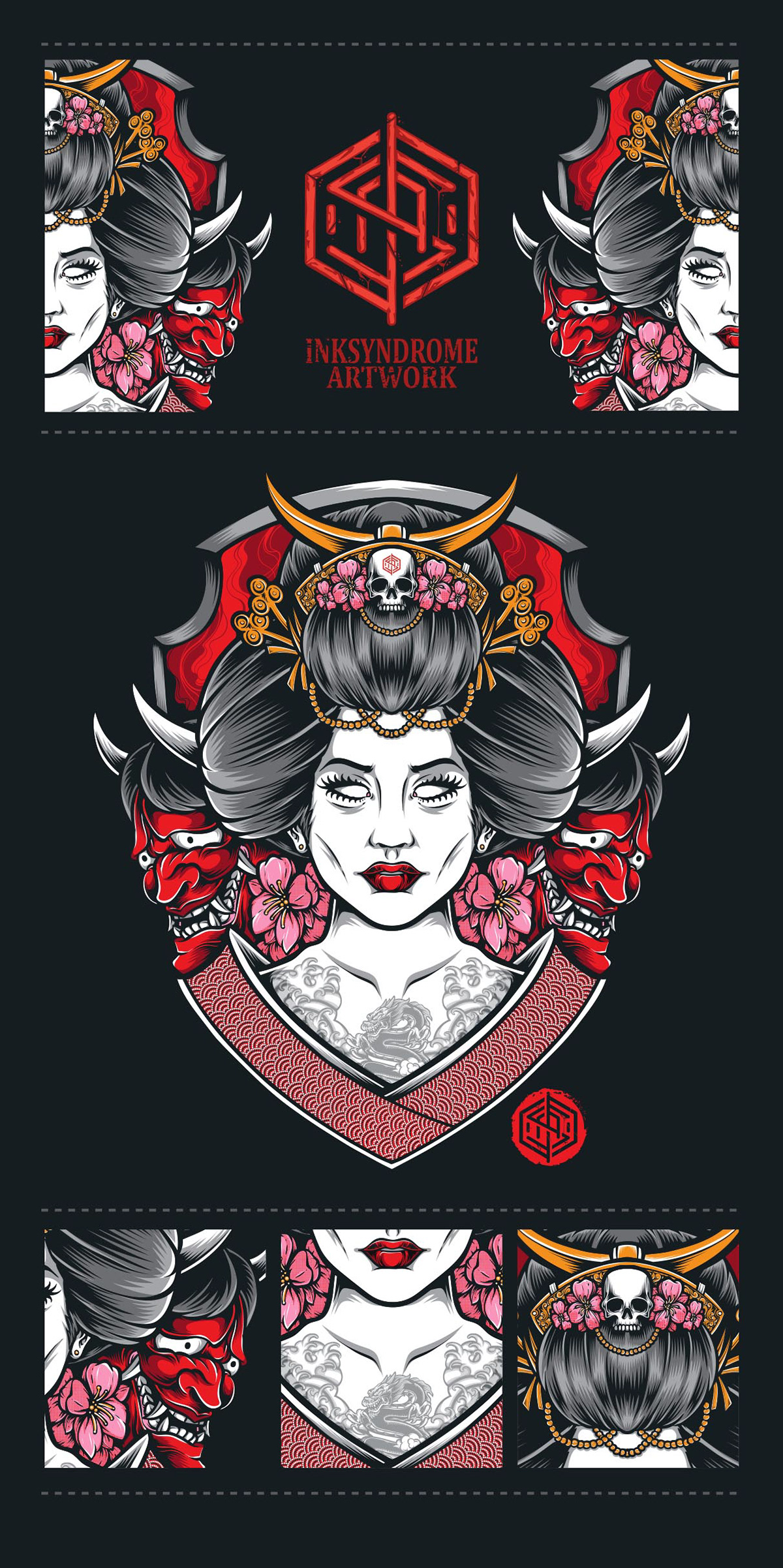 asia demon geisha japan japanese kimono oni sakura samurai vector