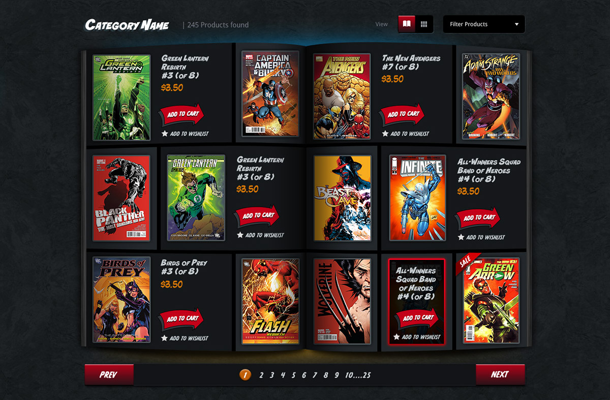 comics interactive design Web store
