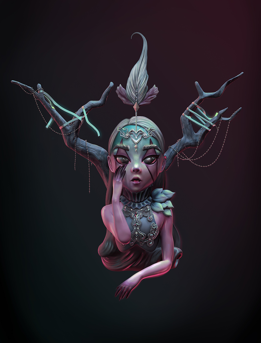 Character design  fantasy ILLUSTRATION  girl alien weird Zbrush sculpting  Magic  