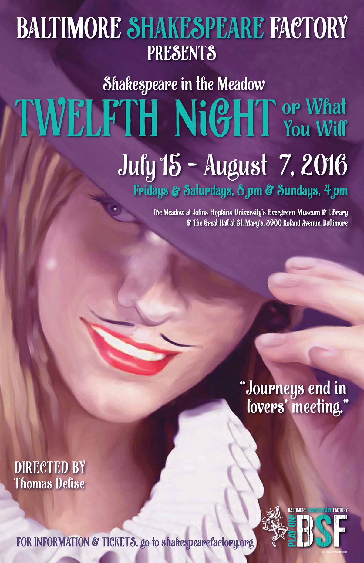 william shakespeare shakespeare Shakespeare in the meadow poster Promotion Baltimore Shakespeare Factory bsf Twelfth Night What You Will theater  comedy  summer Performance