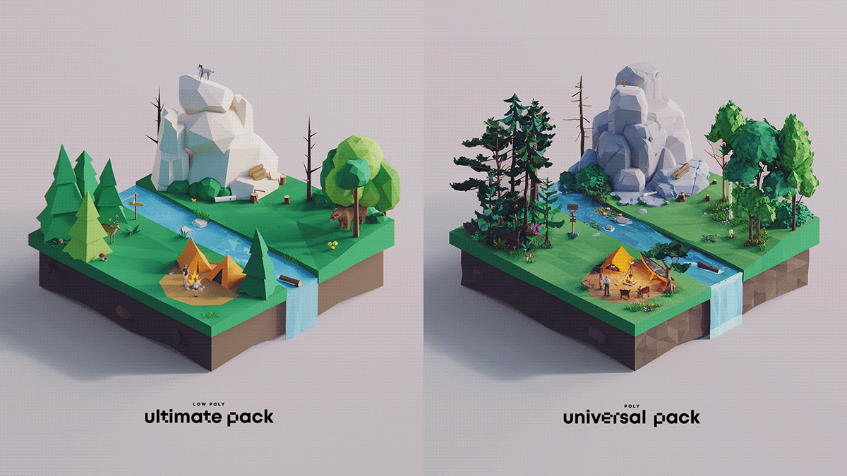3D lowpoly blender unity Pack game Isometric stylized polygon worlds
