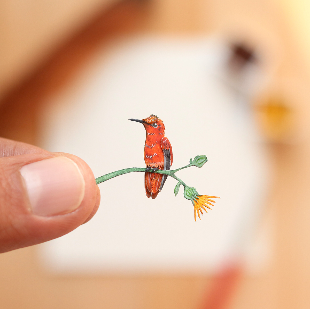 Miniature wildlife art paperart papercut watercolor ILLUSTRATION  bird art Behance crafts  