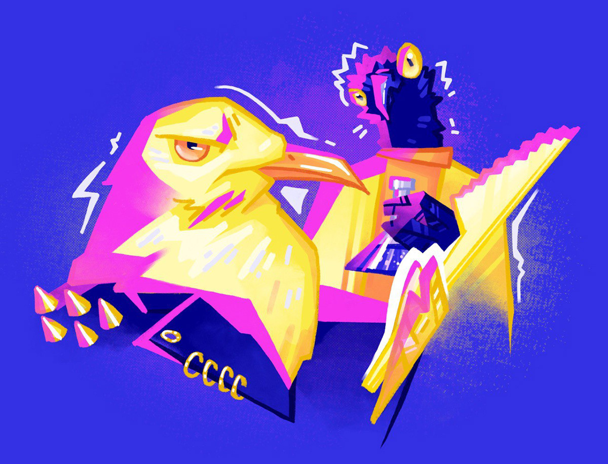 cartoon humor funny Character design  bright colors birds pigeon seagull humorous