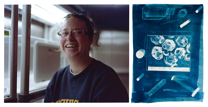 color portrait 4x5 science marine residency Washington lightleak beach laboratory cyanotype sunprint Blueprint
