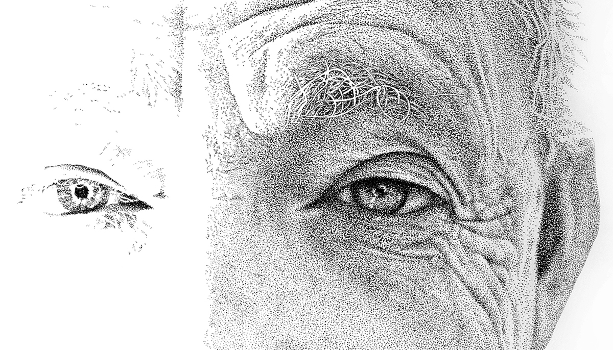 stippling Pointillism portrait black ink paper draw conceptual black & white dots art hyperrealism Human Figure