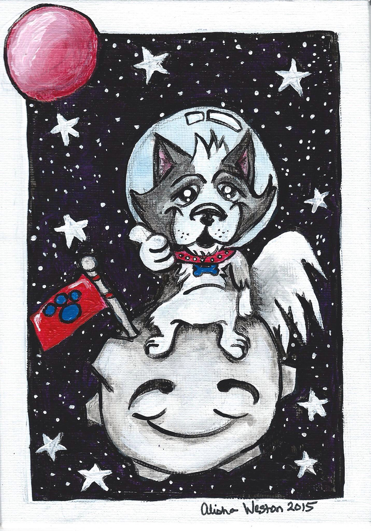 dog Space  astronaut pooch border collie painting   acrylic Alisha