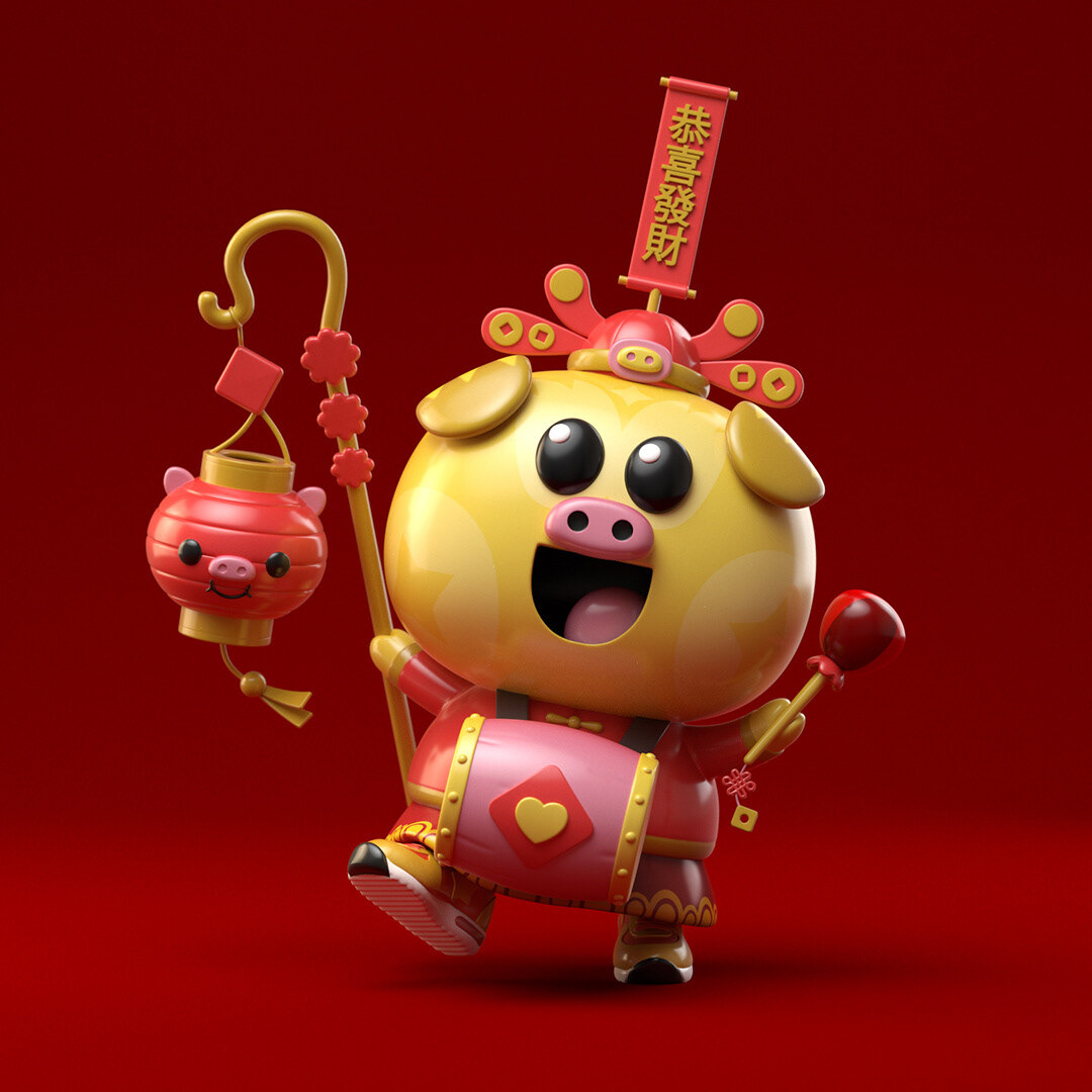 chinese new year pig statue figure Tado Character 3D CGI Zbrush