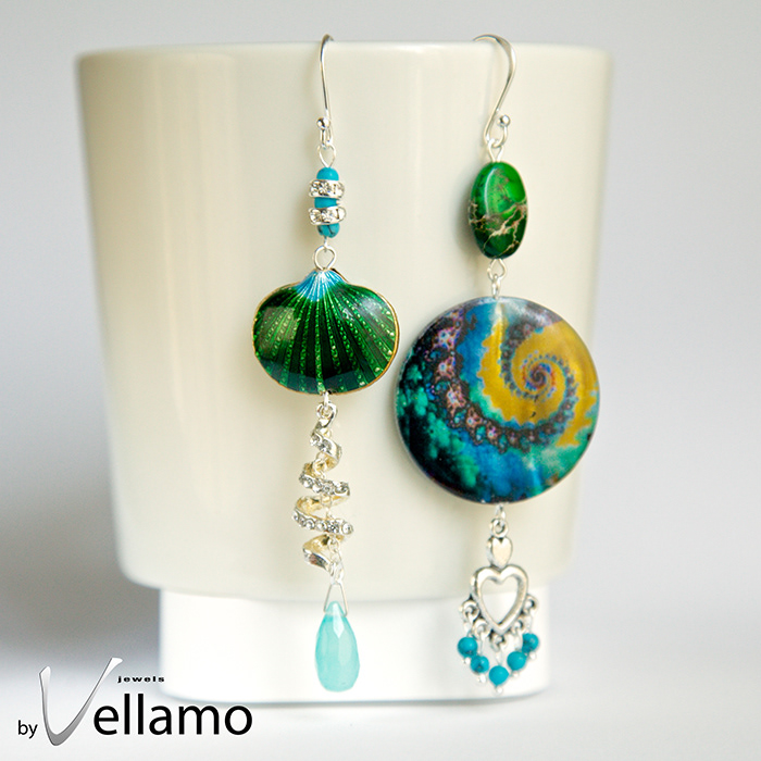 jewelry Jewellery statement earrings ear-rings long asymmetrical colorful modern large handmade ooak